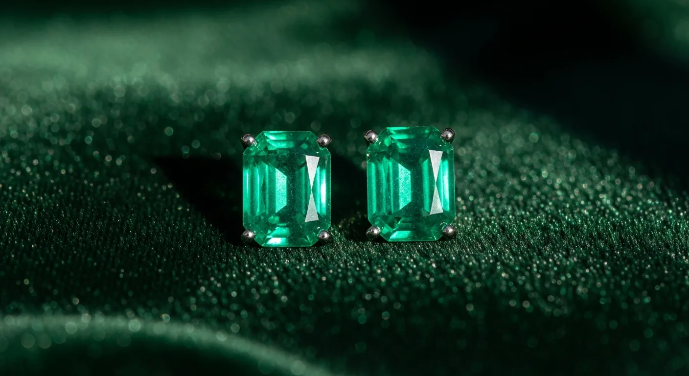 Paire de boucles d'oreilles en émeraude présentée sur velours