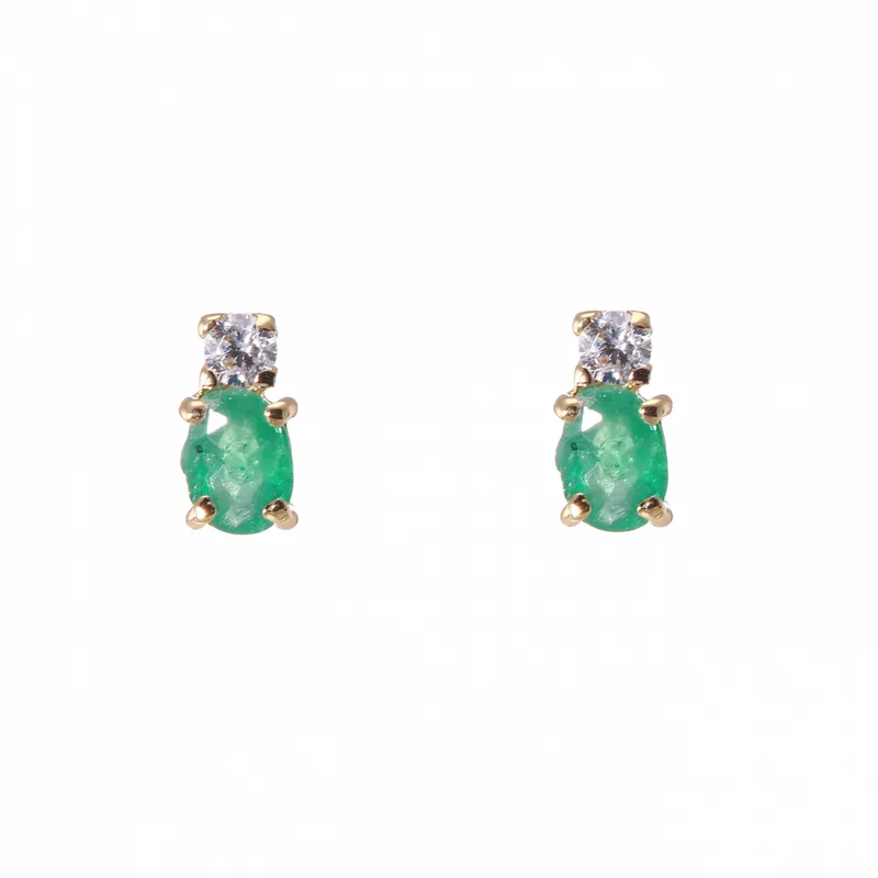 Boucles d oreilles Or Emeraude 4x3mm et oxyde de zirconium