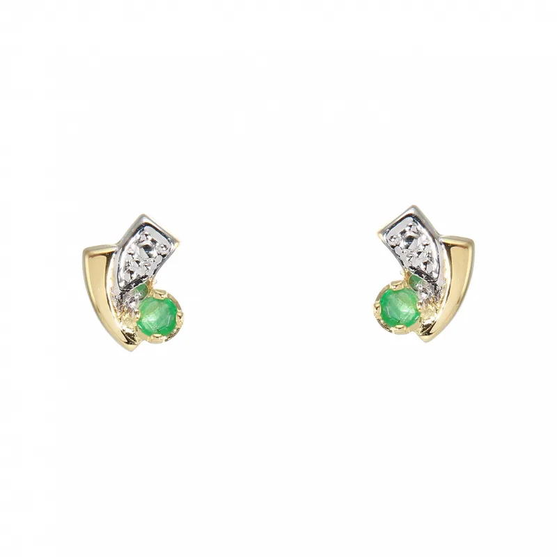 Boucles d oreilles Or  2tons Emeraude rondes 2.5mm