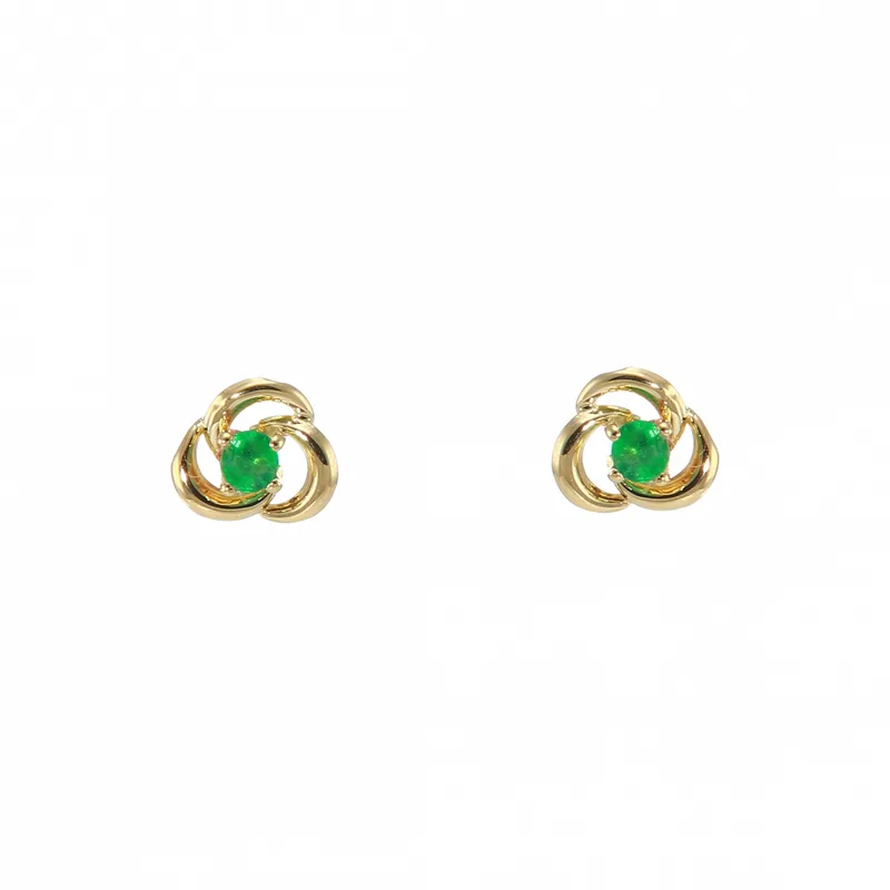 Boucles d oreilles Or Jaune Emeraude 2mm