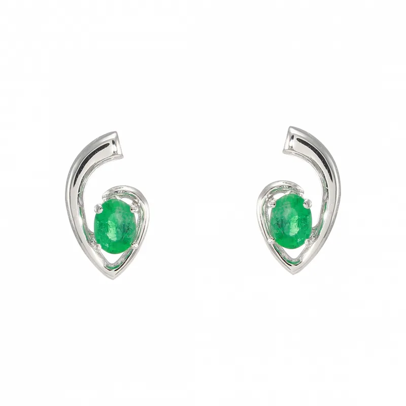 Boucles d oreilles Emeraude 4x3mm Or Blanc