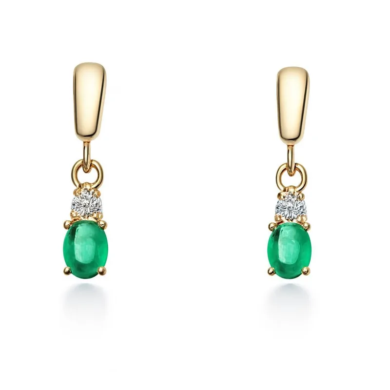 Boucles d oreilles Or  Jaune Emeraude et Oxyde Pendante