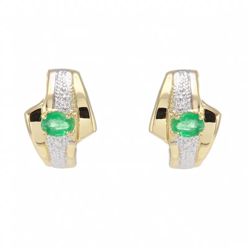 Boucles d oreilles Or 2tons  Emeraude Ovale 4x3mm